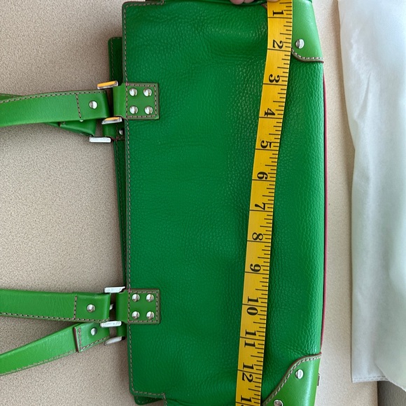 Lambertson Truex handbag bright green leather with hot pink suede lining - Picture 9 of 15
